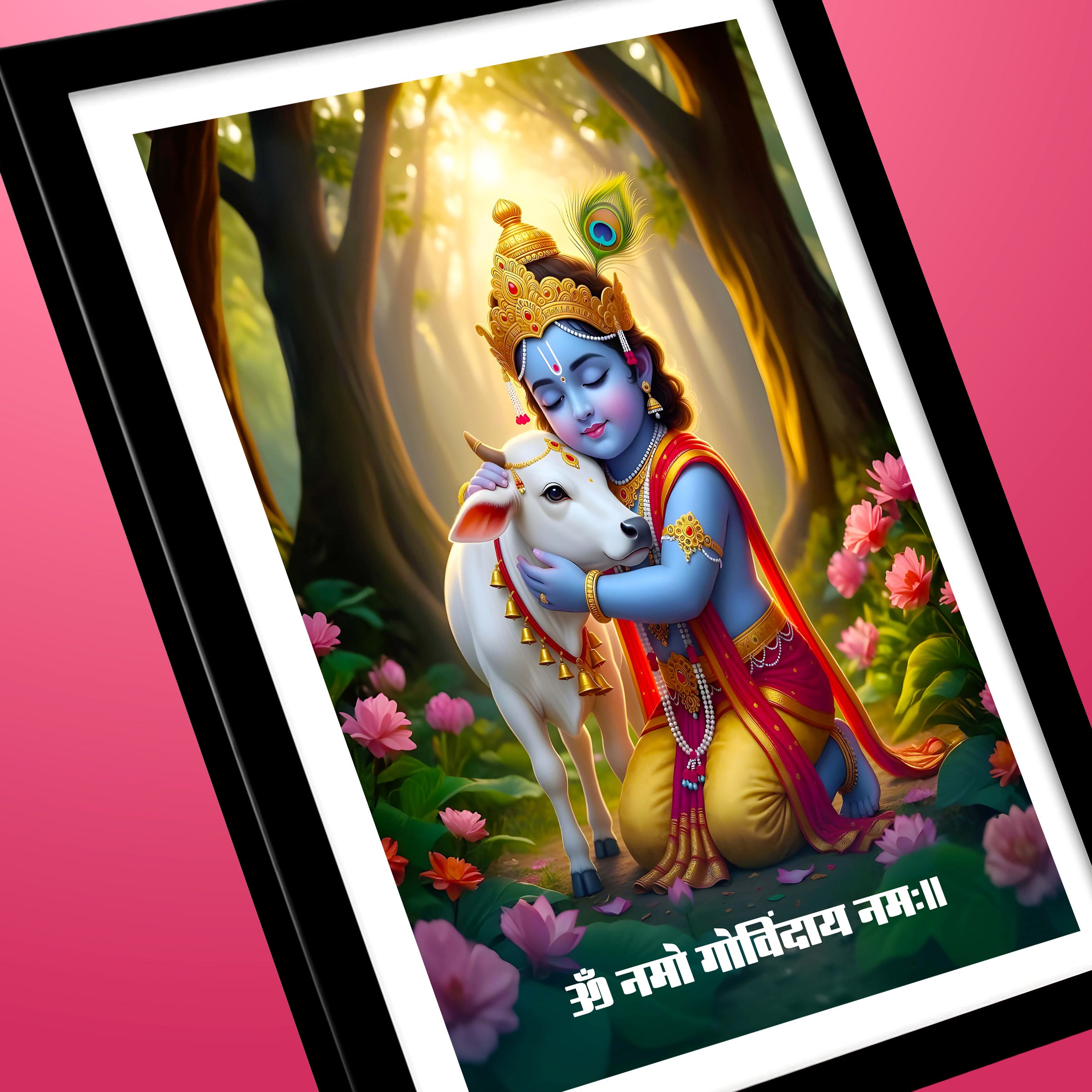 Laddu Gopal Divine Photo Frame – Om Namo Govindaya Namah Mantra