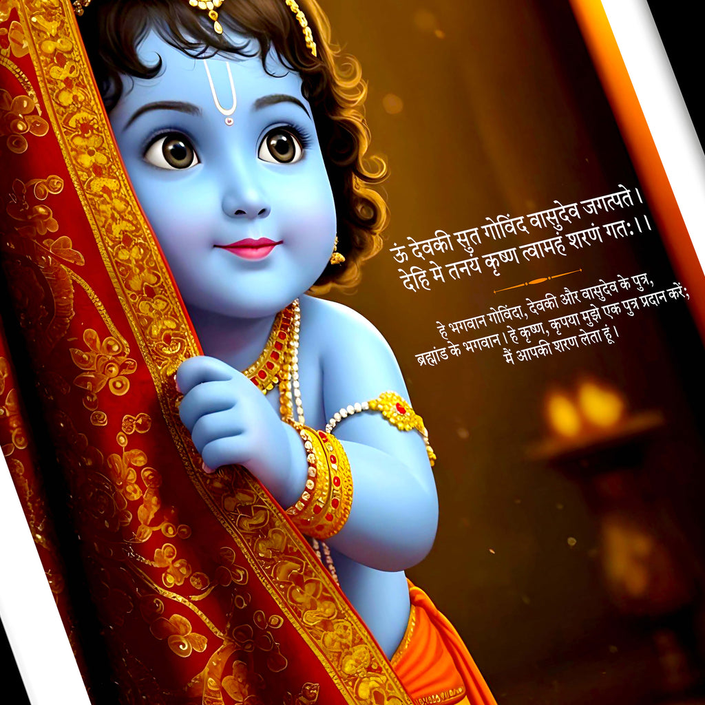 Laddu Gopal Framed Art – Om Devaki Suta Govinda Sanskrit Mantra