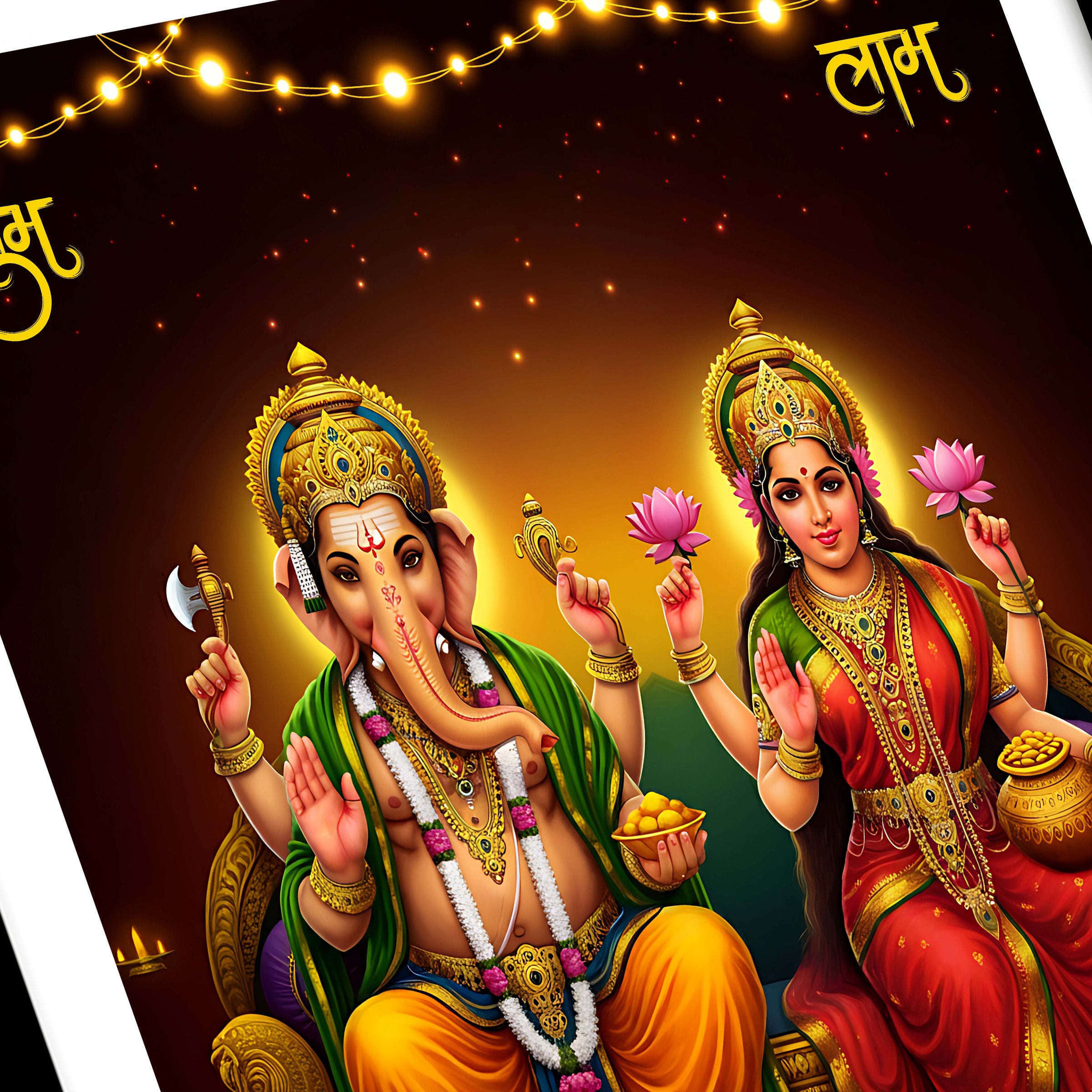 Shri Lakshmi Ganesh Photo Frame with Mantra | Diwali Pooja Wall Art | Hindu God Photo Frame for Home Temple & Gift